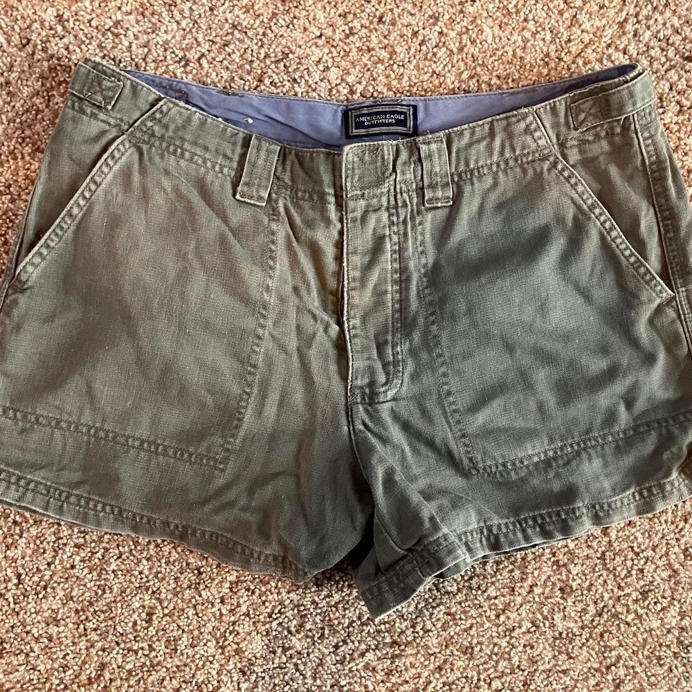 Y2K American Eagle Outfitters Olive Green Utility Shorts Womens 6 Cotton Twill